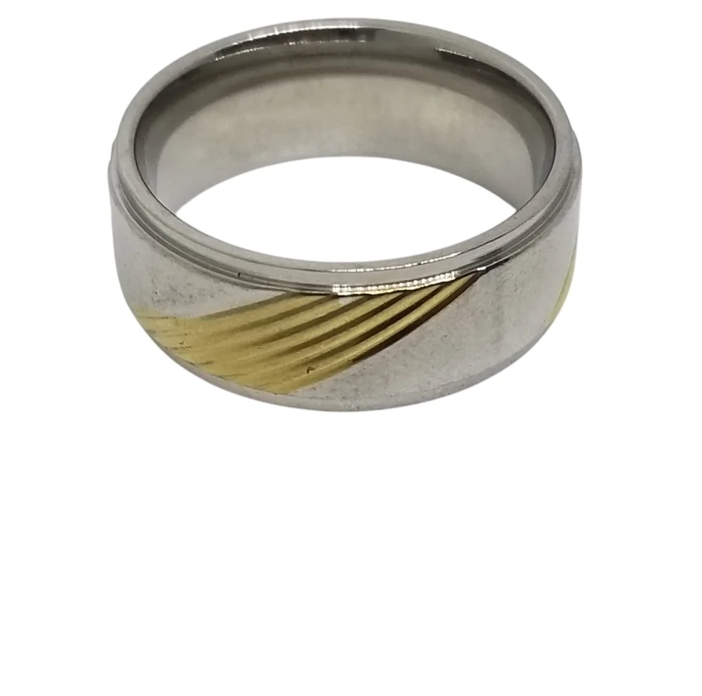 NWOT STAINLESS STEEL SILVERTONE WITH ETCHED GOLDTONE DESIGN BAND SIZE 9